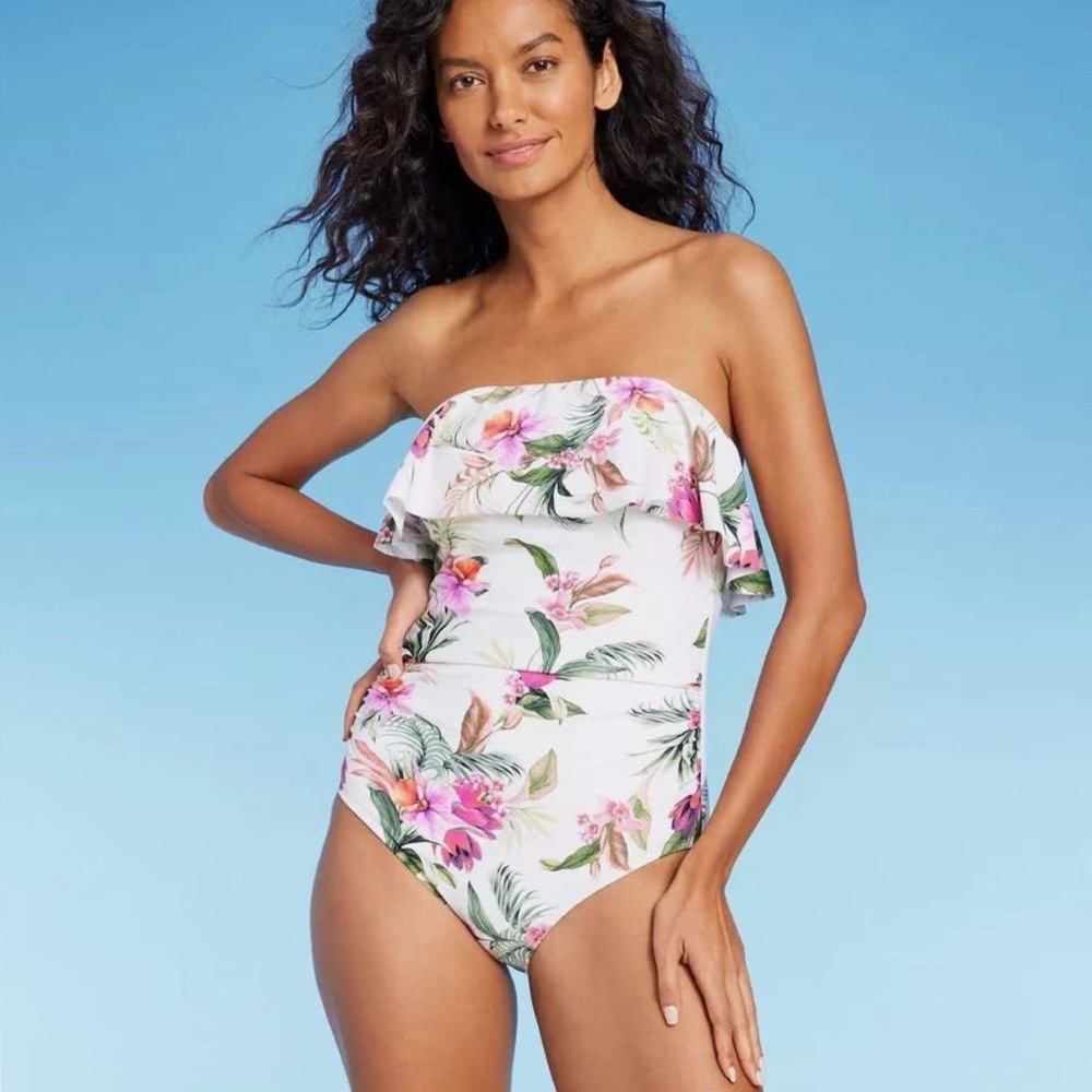 Kona Sol Floral Swimsuit with Pink and Green Accents<<<<117>>>>>